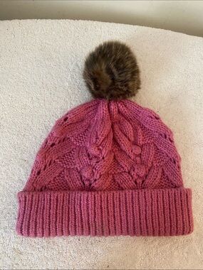 Gap Pink Cable Knit Pom Beanie